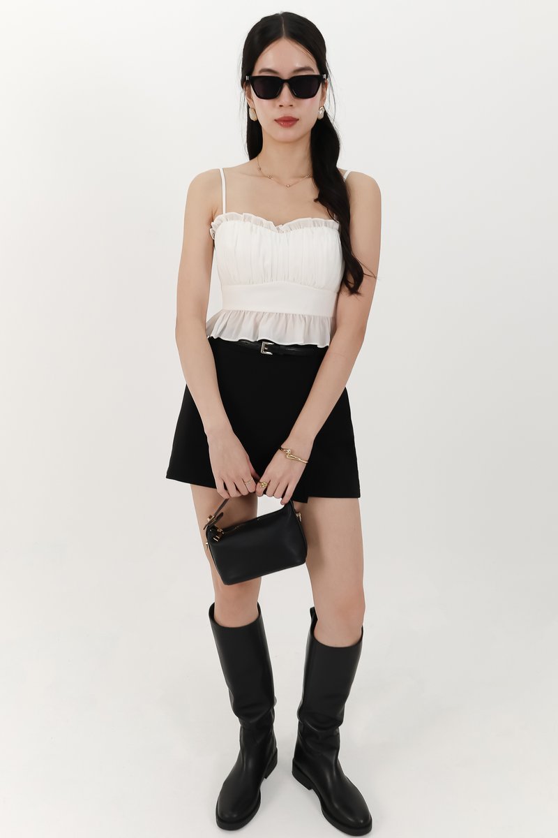 Camica Chiffon Ruched Top in White