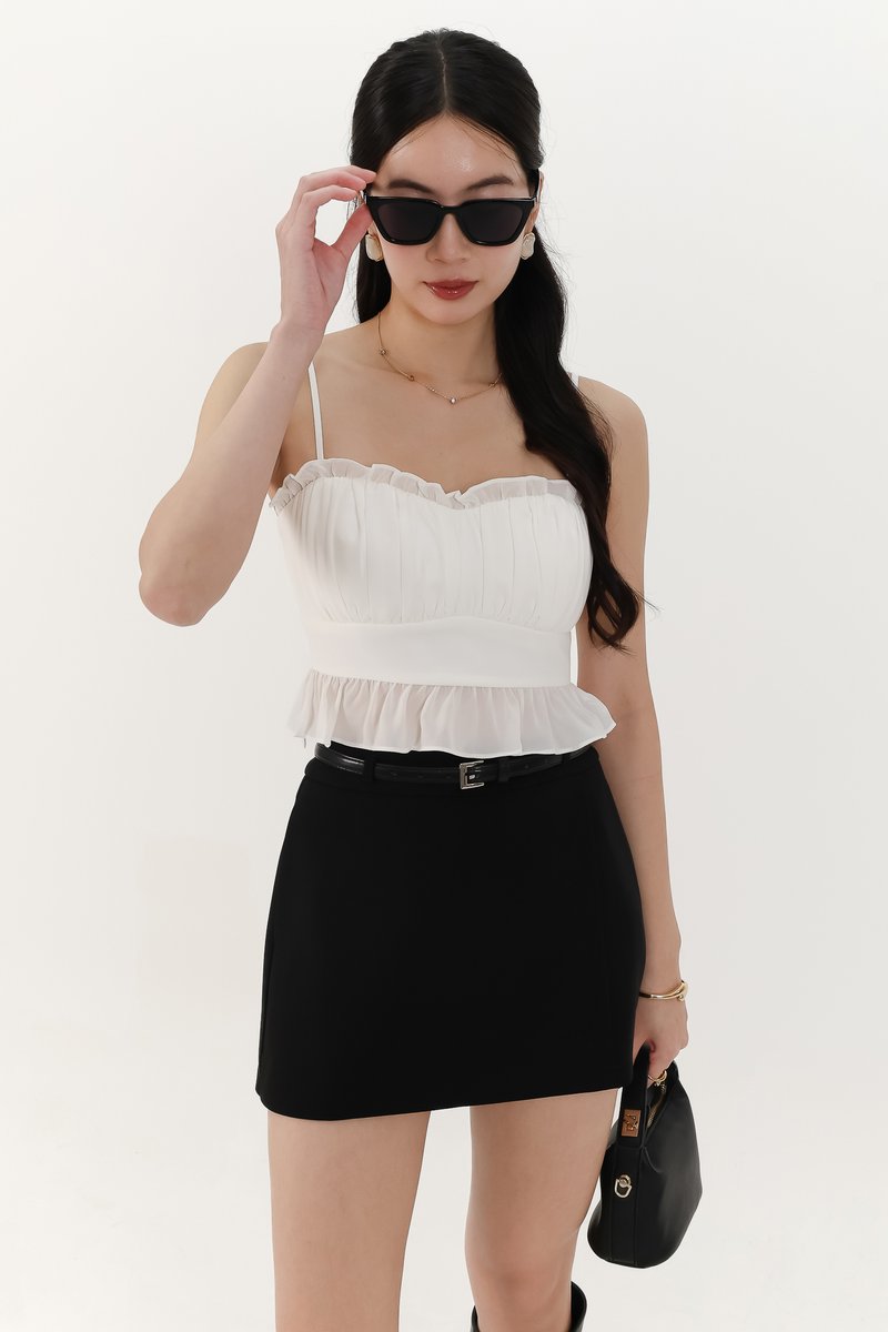 Camica Chiffon Ruched Top in White