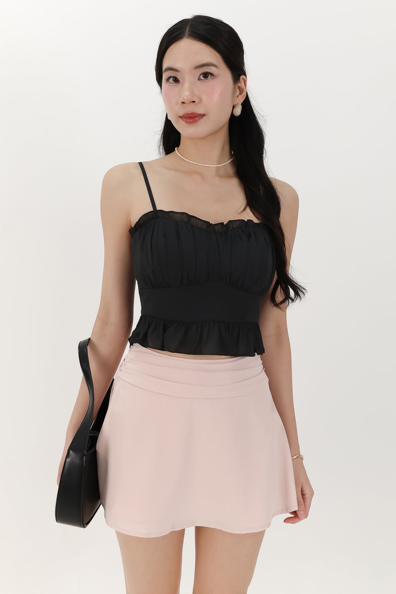 Camica Chiffon Ruched Top in Black