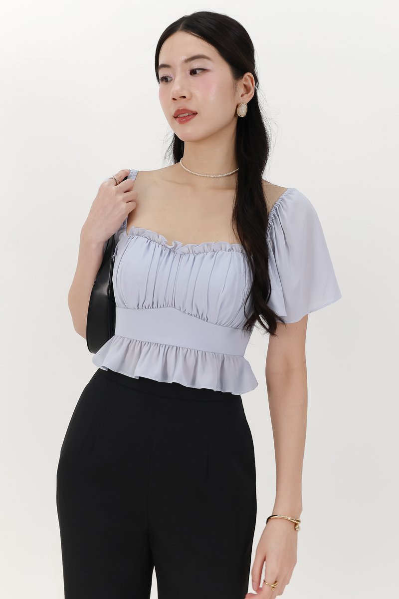 Camelia Chiffon Flutter Top in Light Blue