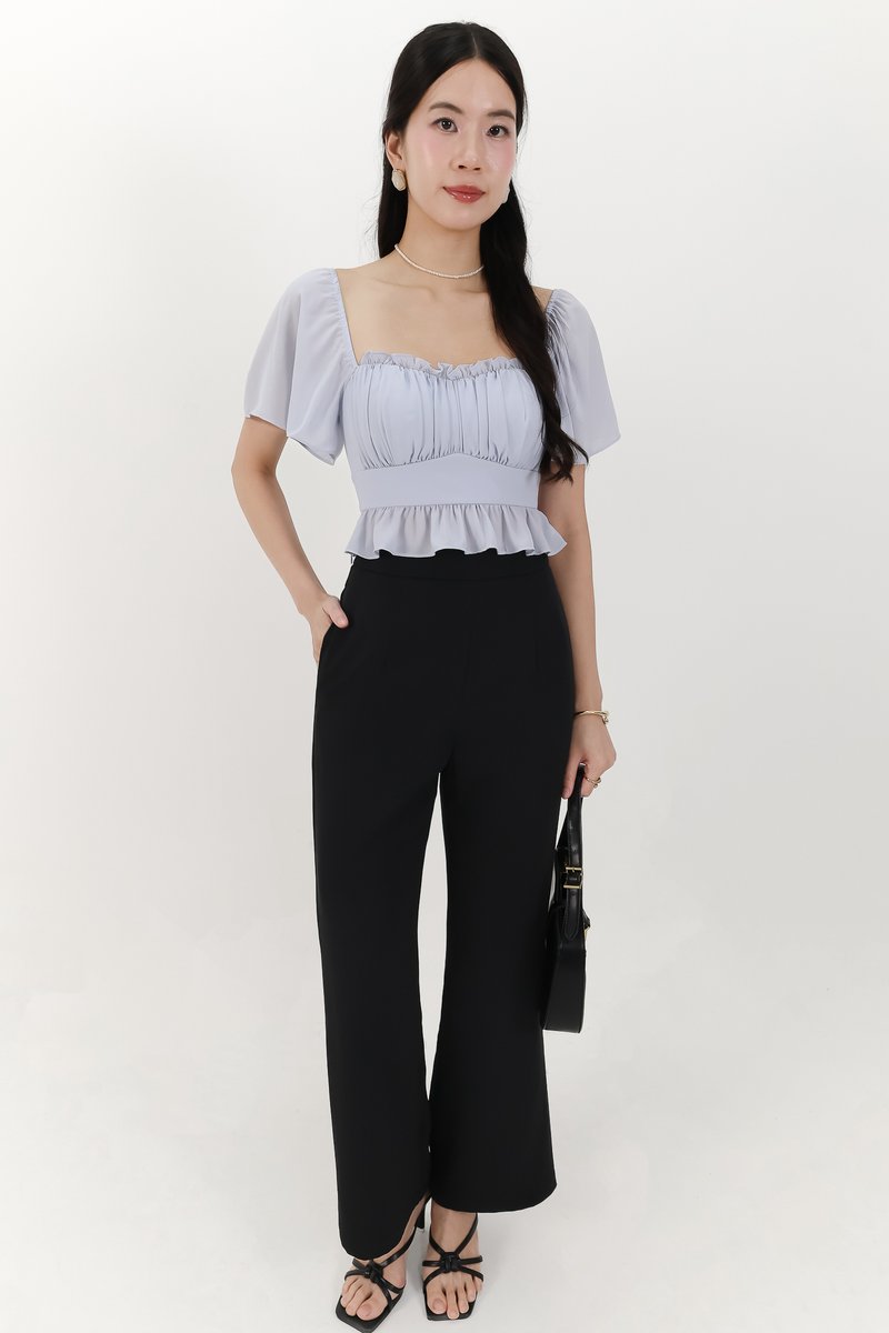 Camelia Chiffon Flutter Top in Light Blue