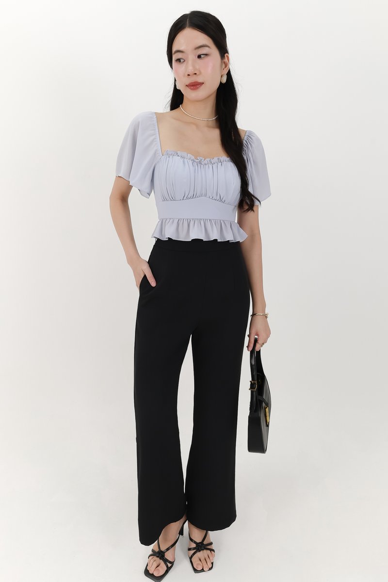Camelia Chiffon Flutter Top in Light Blue