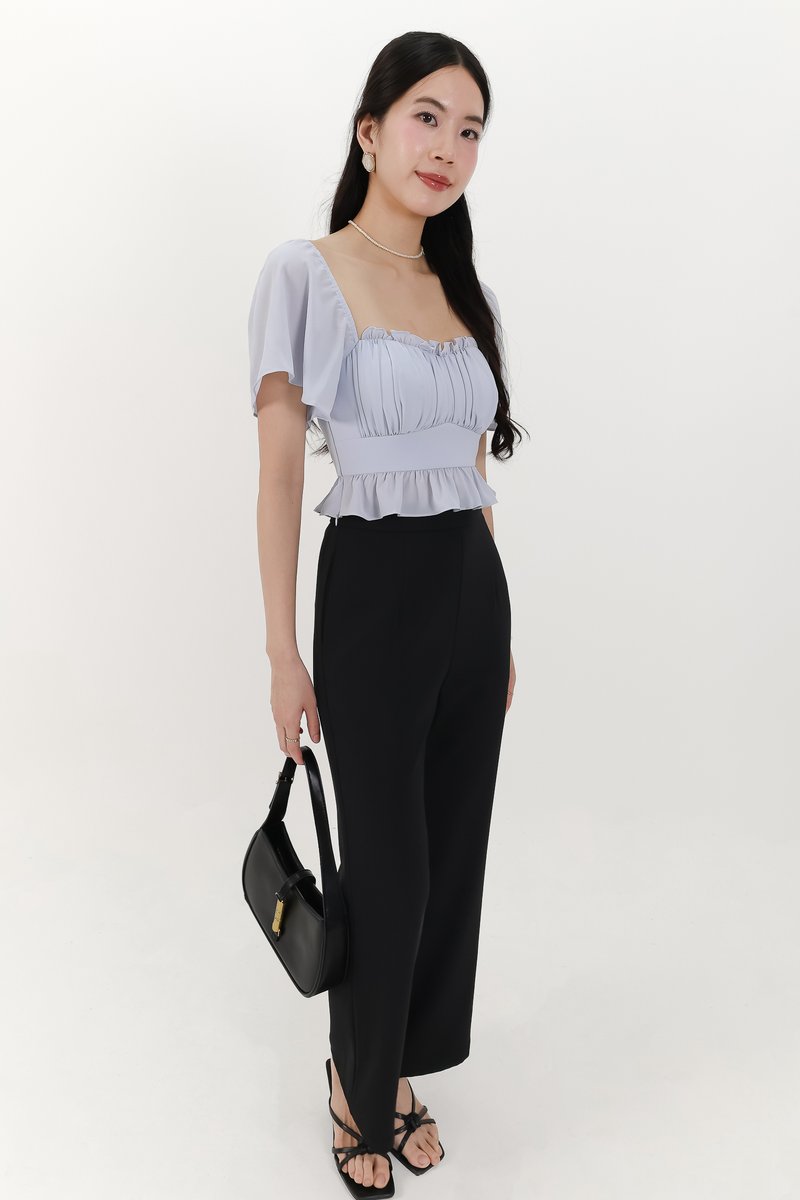 Camelia Chiffon Flutter Top in Light Blue