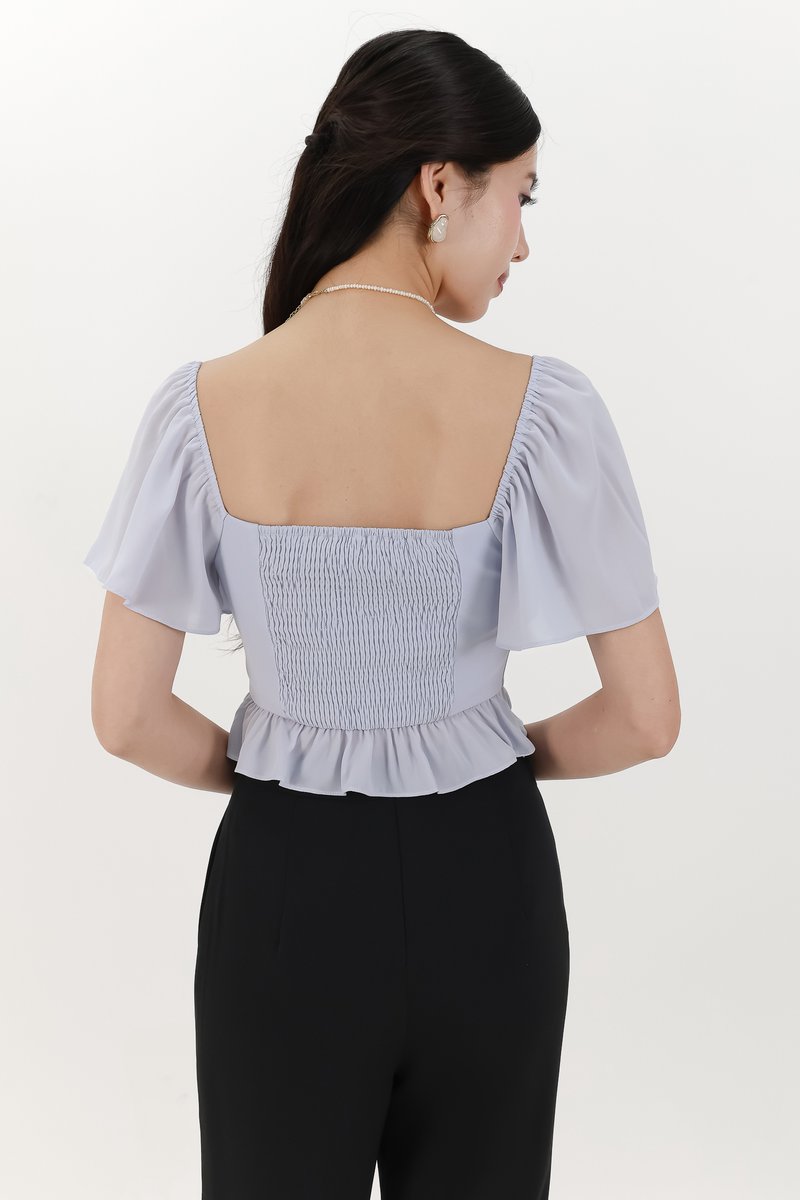 Camelia Chiffon Flutter Top in Light Blue