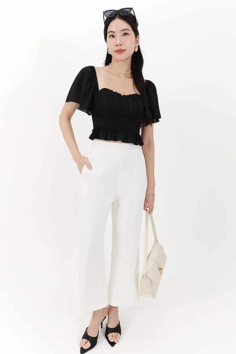 Camelia Chiffon Flutter Top in Black
