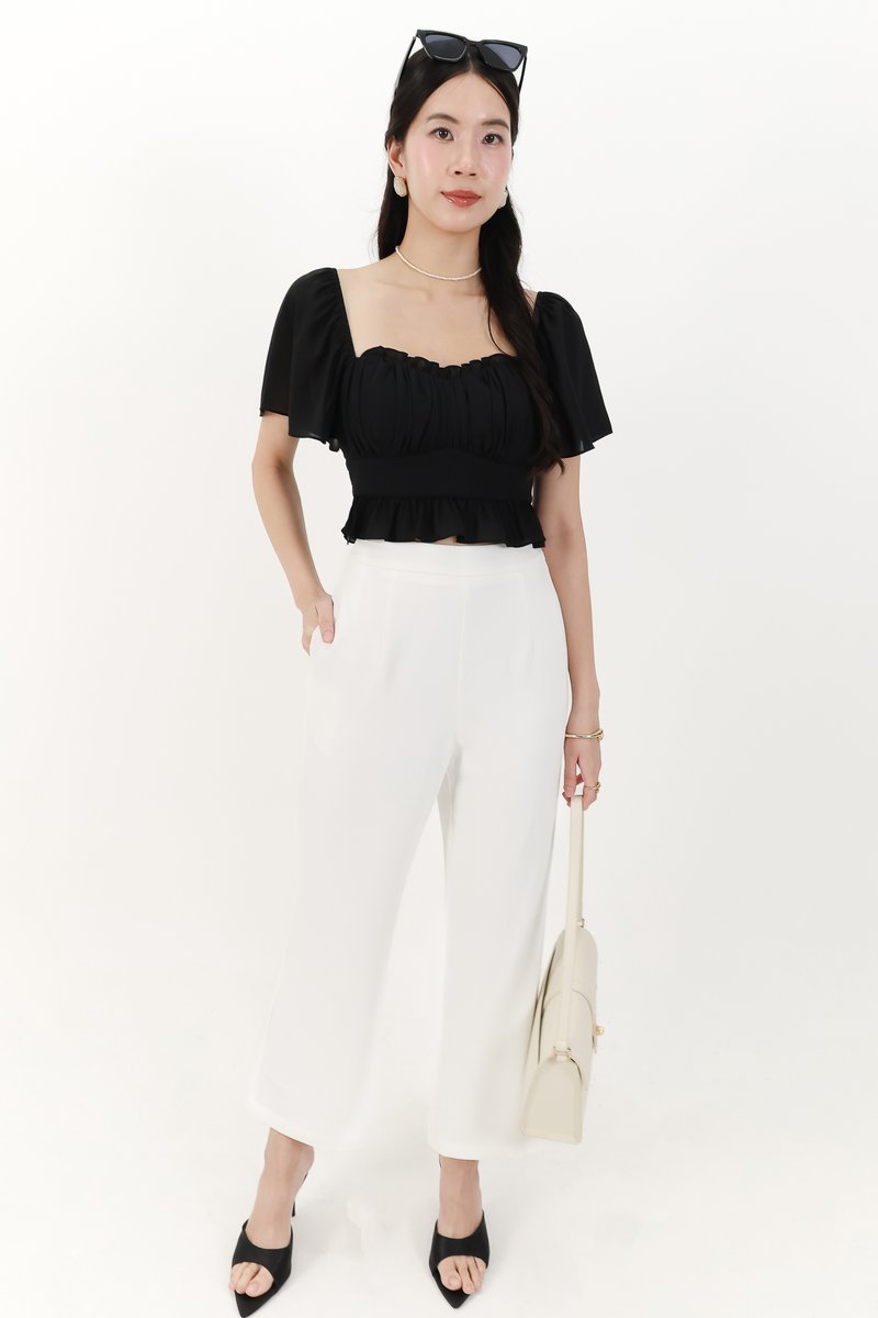 Camelia Chiffon Flutter Top in Black