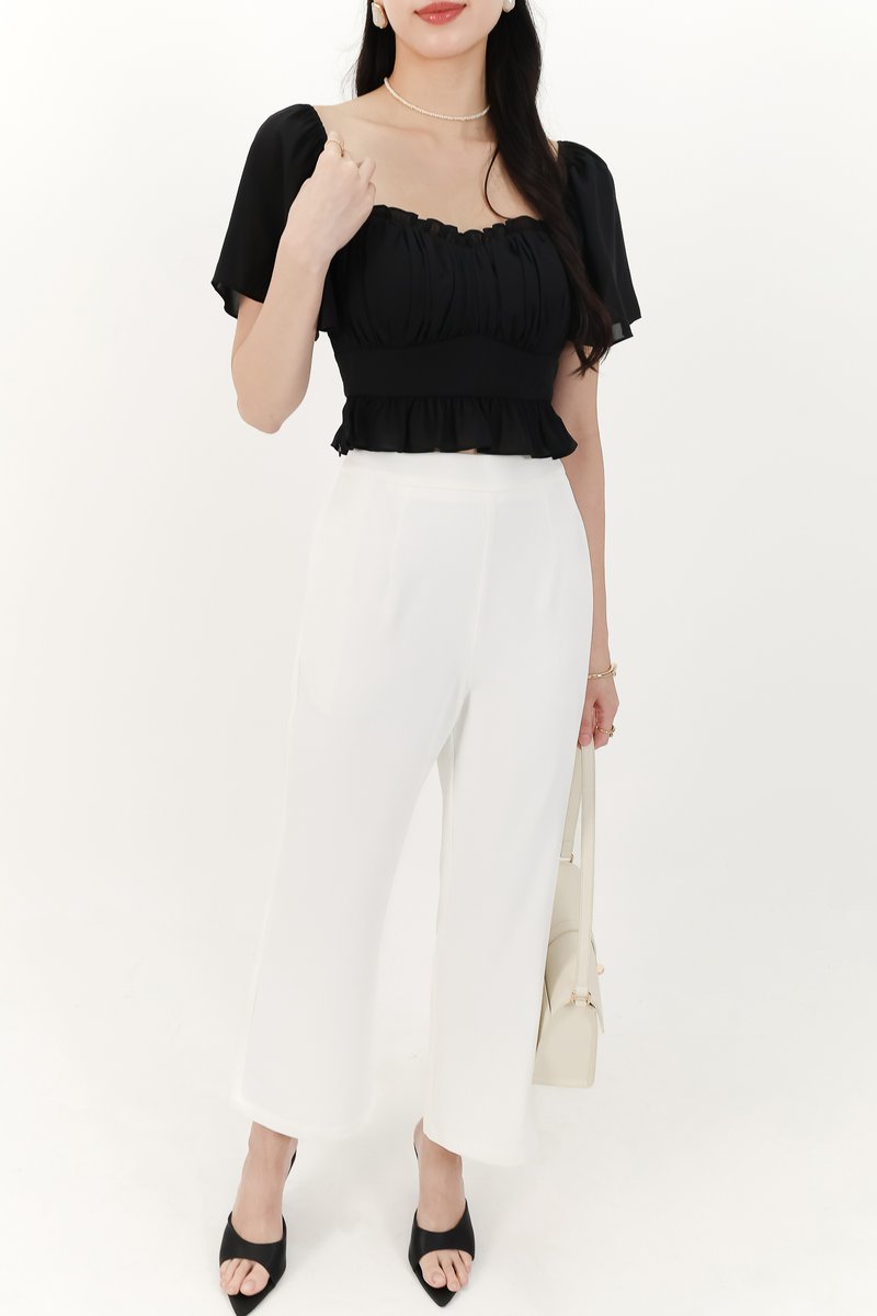Camelia Chiffon Flutter Top in Black