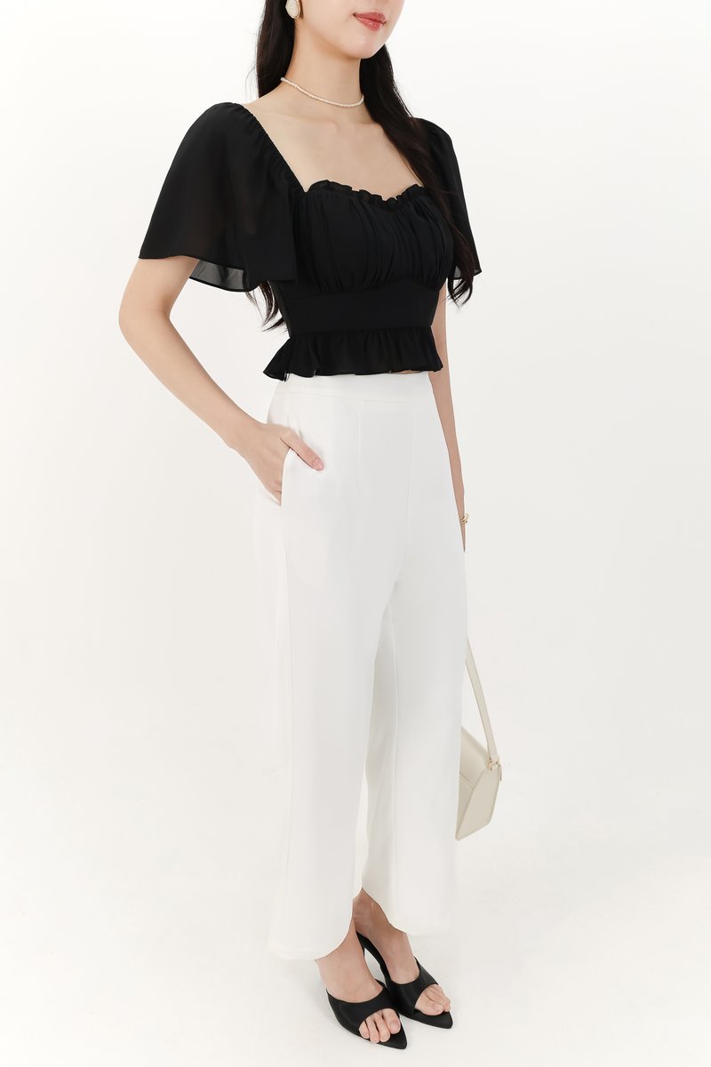 Camelia Chiffon Flutter Top in Black