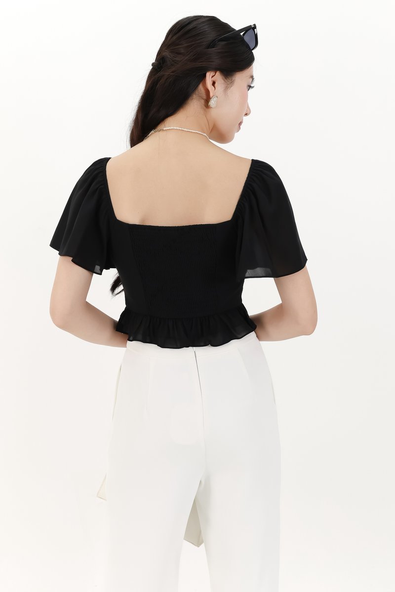 Camelia Chiffon Flutter Top in Black