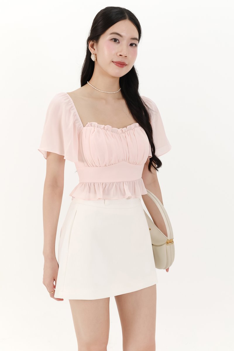 Camelia Chiffon Flutter Top in Light Pink