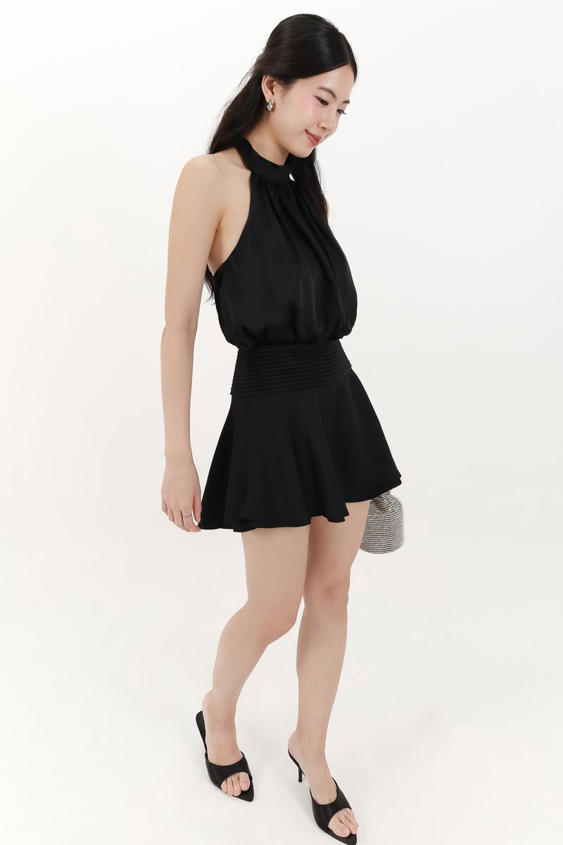 Hera Halter Romper Dress in Black