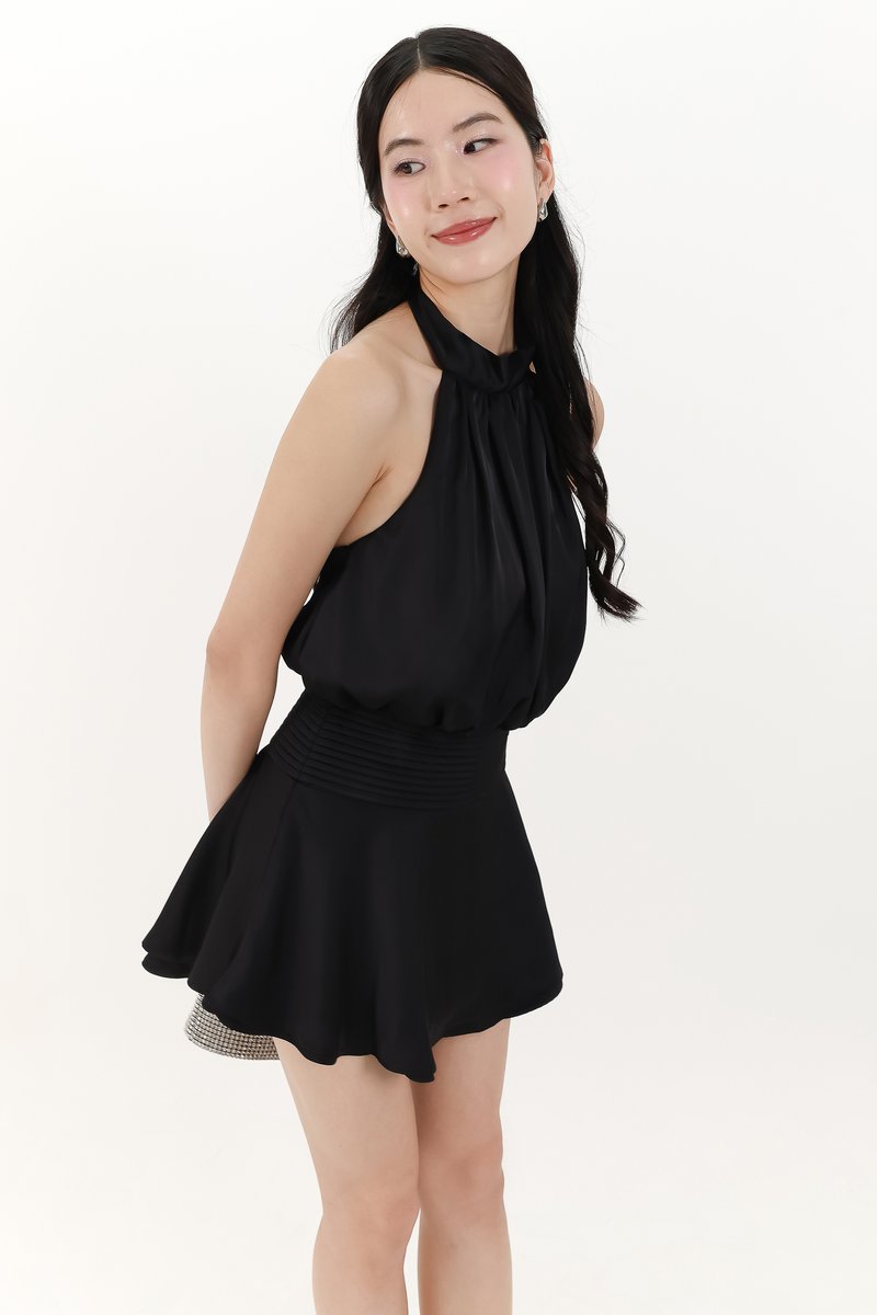 Hera Halter Romper Dress in Black