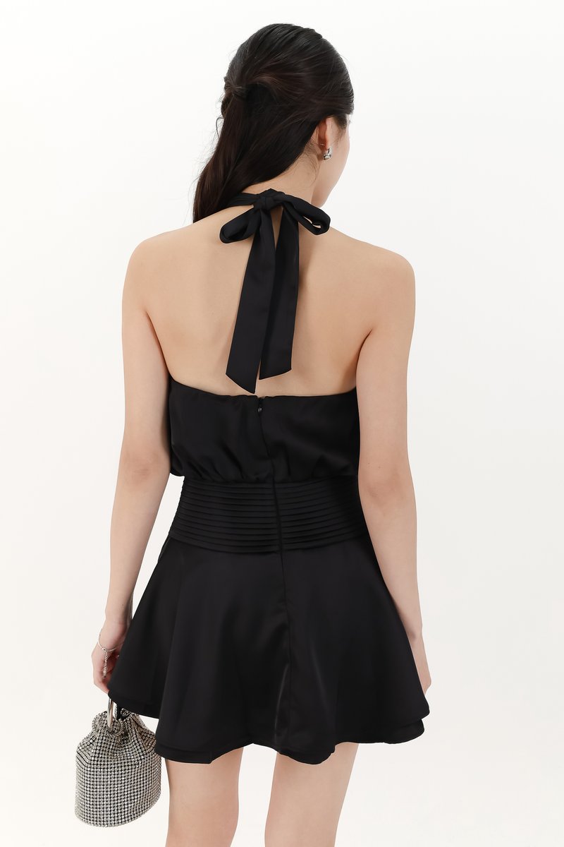 Hera Halter Romper Dress in Black