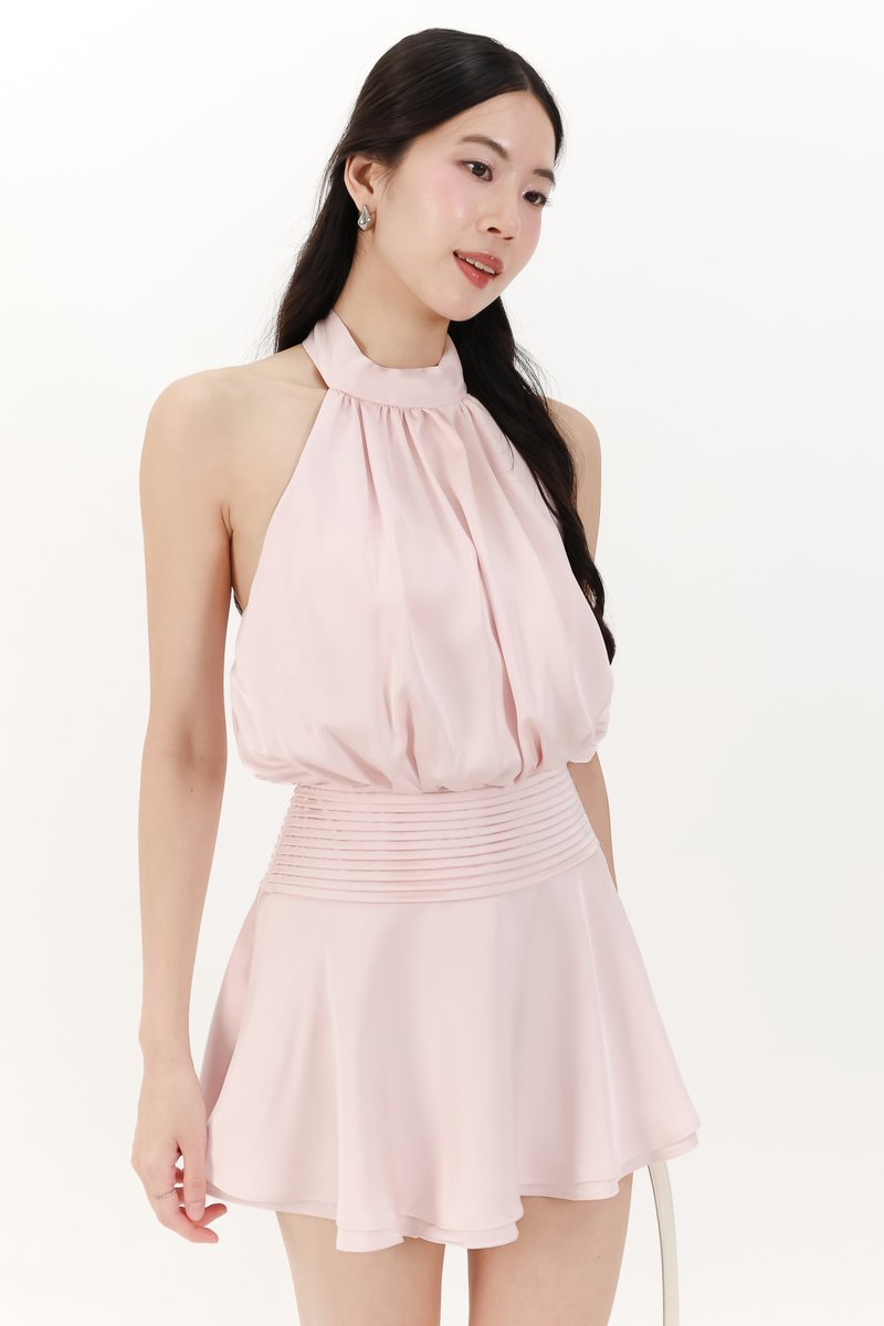Hera Halter Romper Dress in Nude Blush