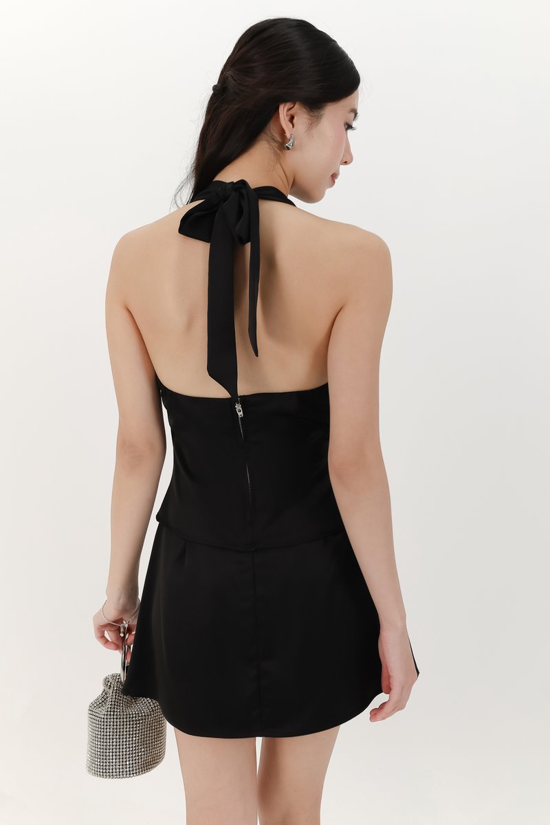 Sophie Satin Cowl Neck Co-ord Top in Black
