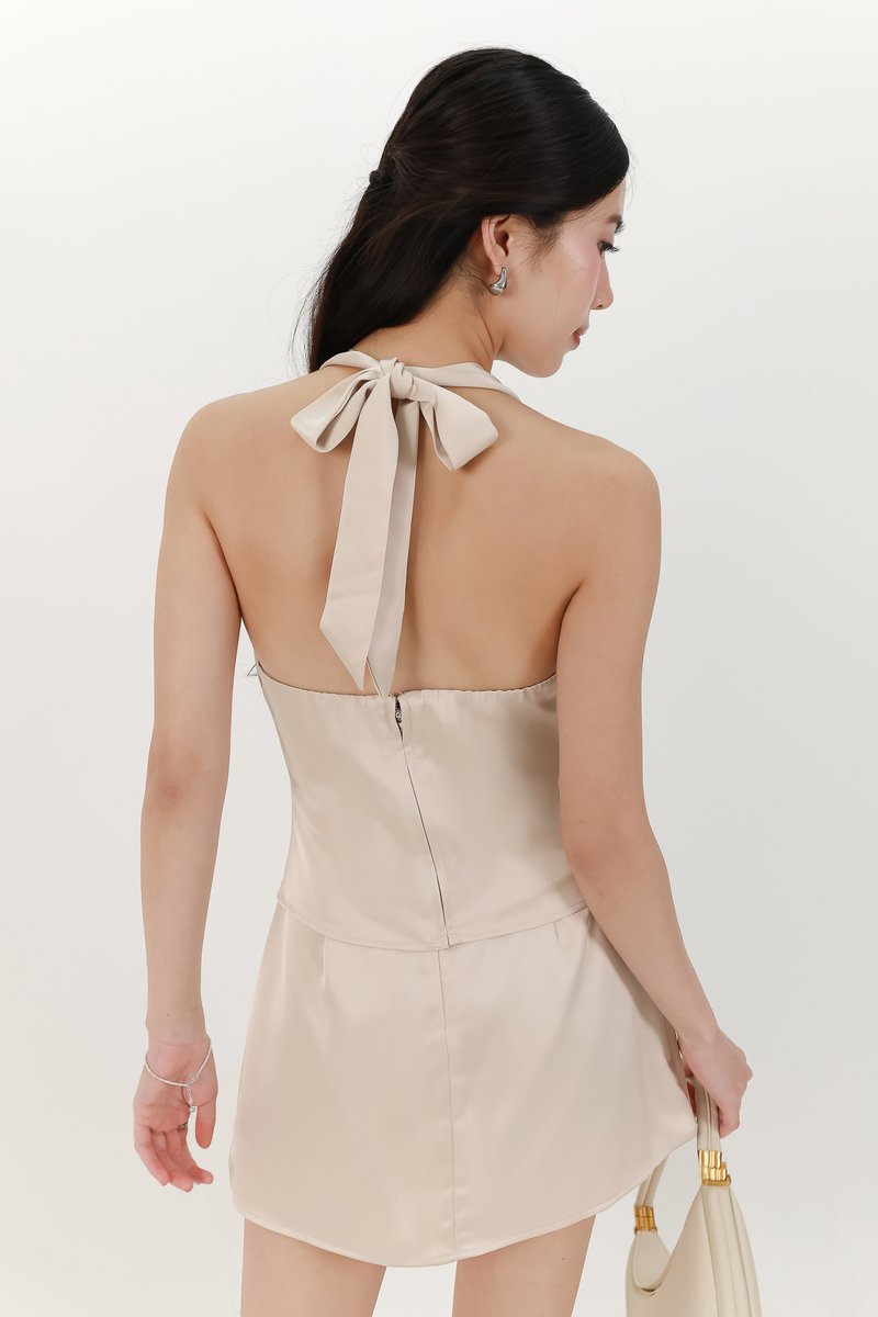 Sophie Satin Cowl Neck Co-ord Top in Light Champagne