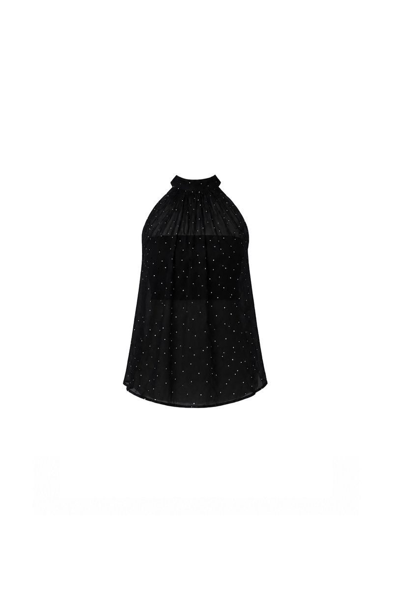 Demi Dotted Halter Top Set in Black