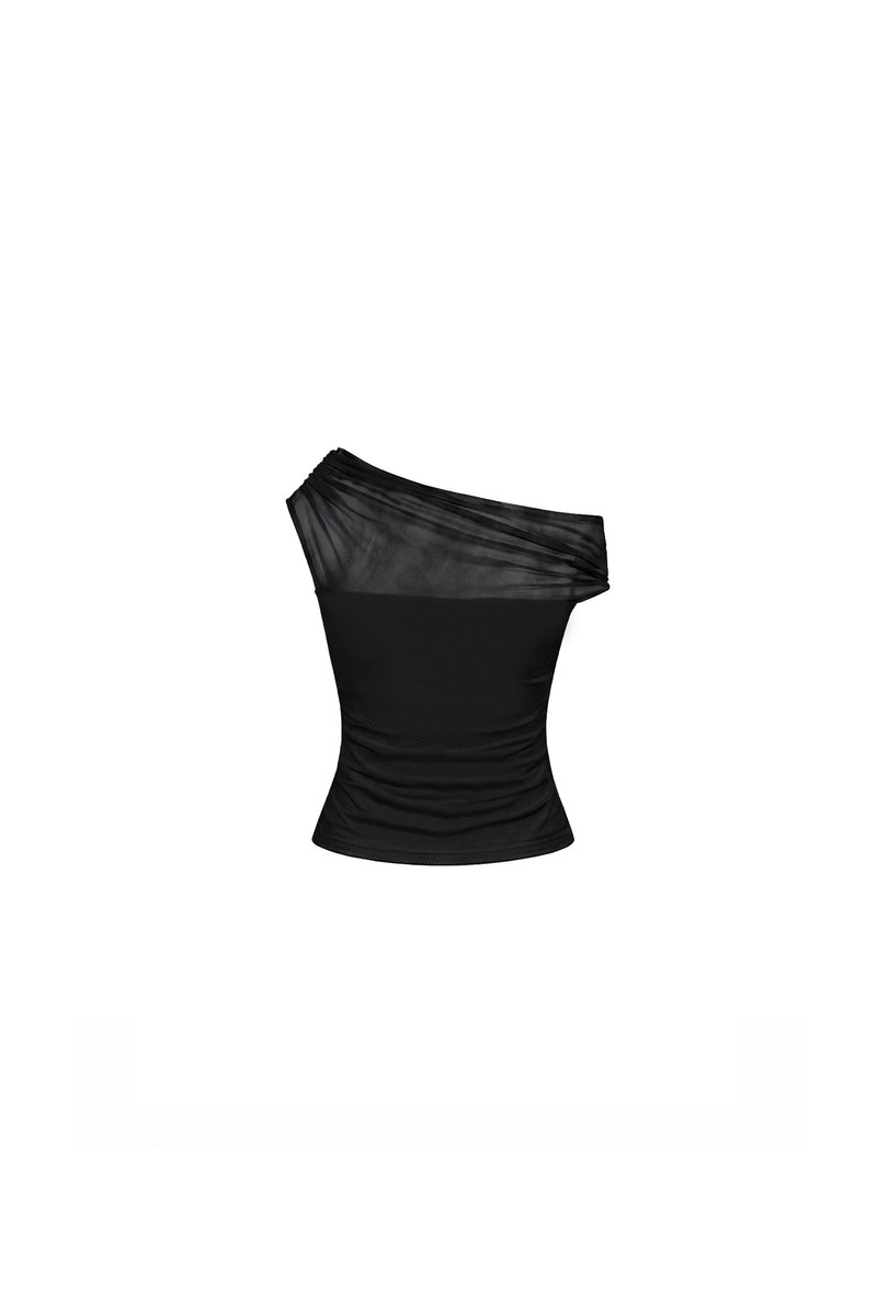 Orina One Shoulder Mesh Top in Black