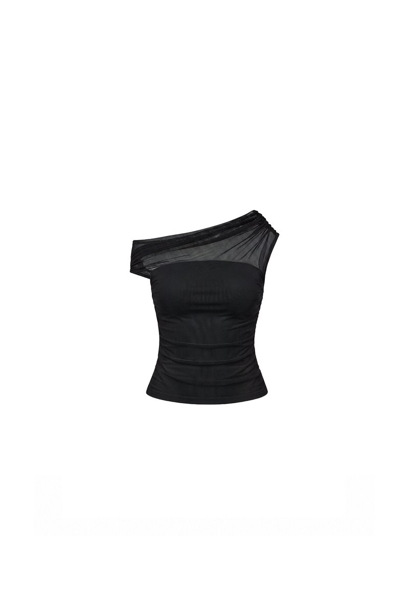 Orina One Shoulder Mesh Top in Black