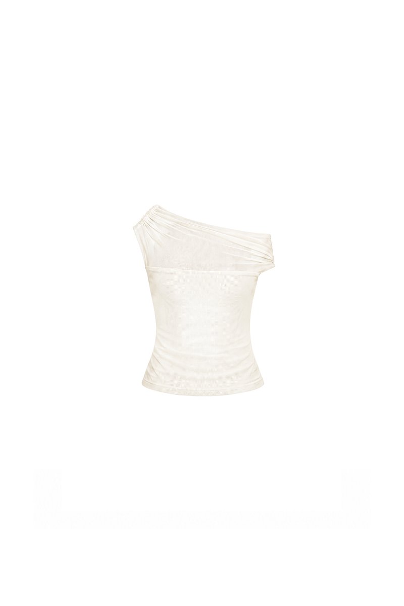 Orina One Shoulder Mesh Top in Pale Yellow