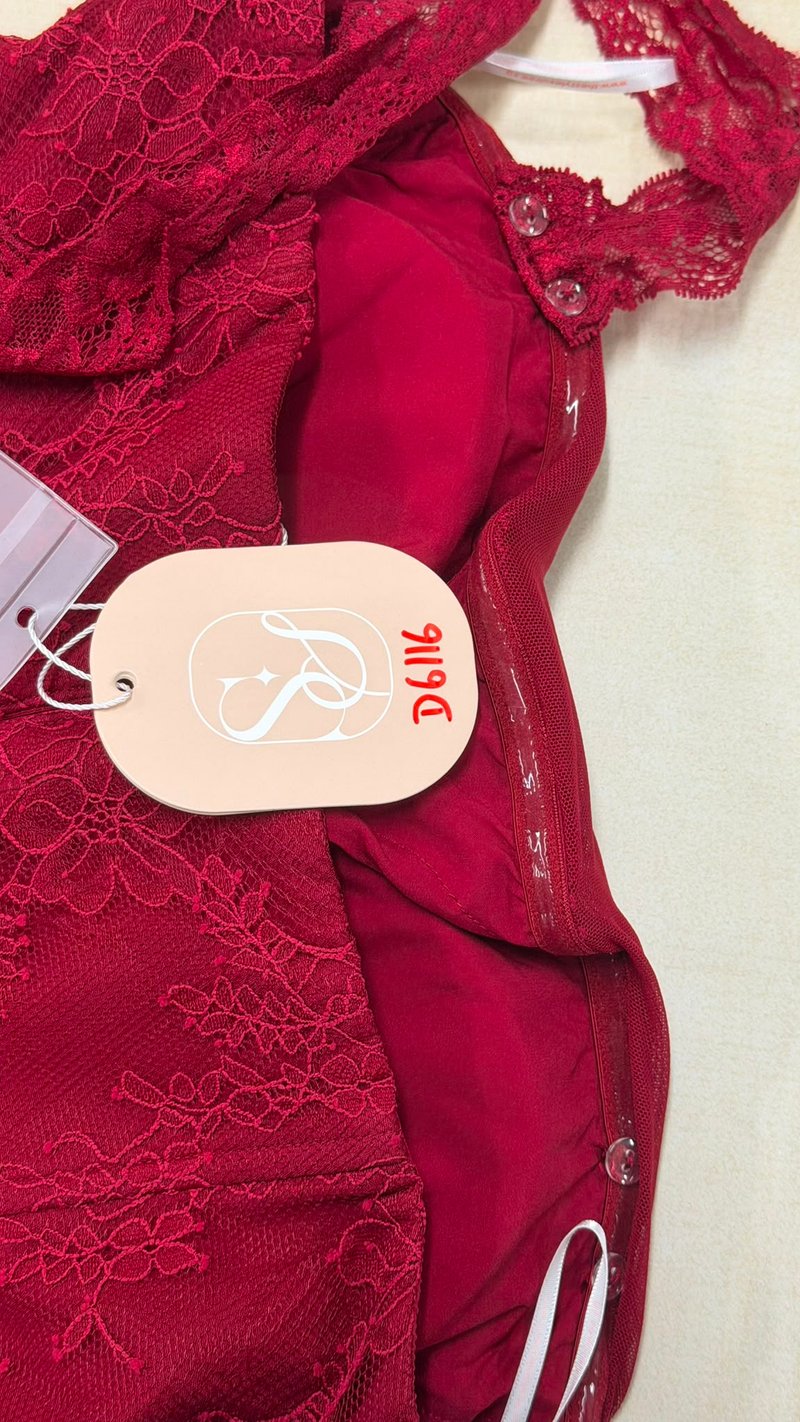 DEFECT | Lovine Lace x Mesh Peplum Co-ord Top in Dark Red in XL