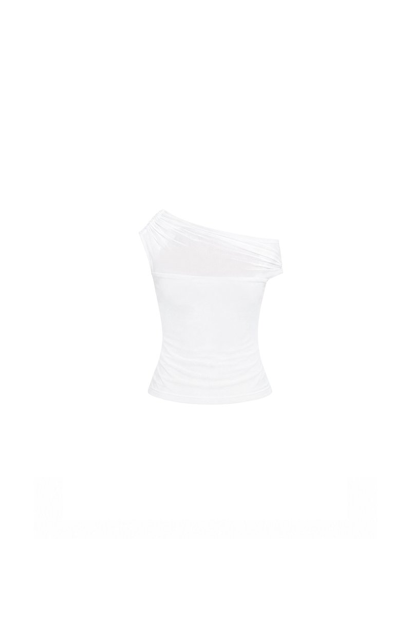 Orina One Shoulder Mesh Top in White