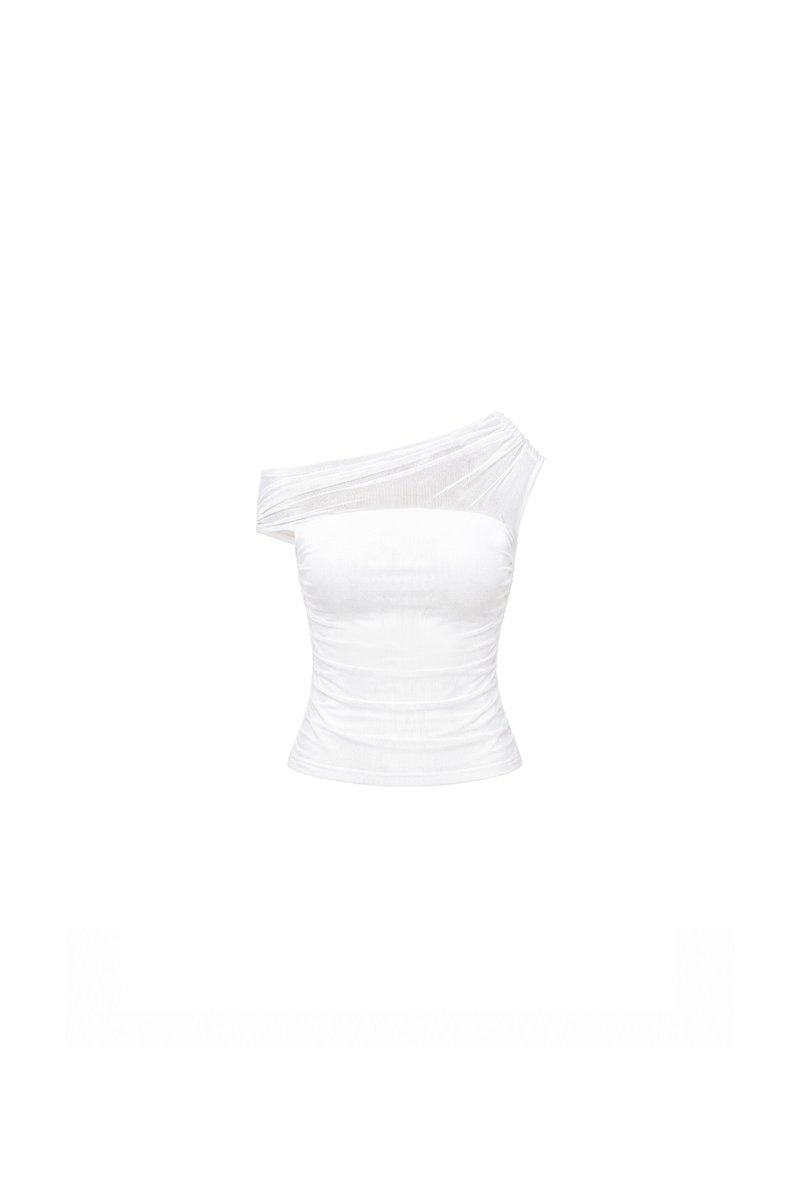 Orina One Shoulder Mesh Top in White