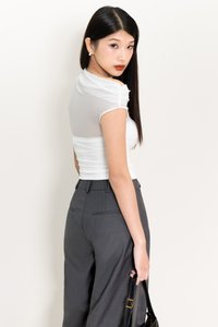 BACKORDER | Orina One Shoulder Mesh Top in White