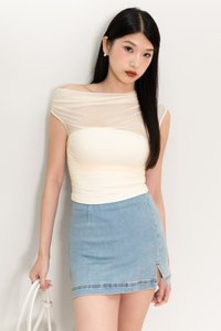 BACKORDER | Orina One Shoulder Mesh Top in Pale Yellow