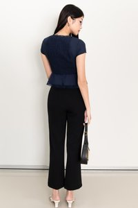 Parker Peplum Sleeved Top in Navy