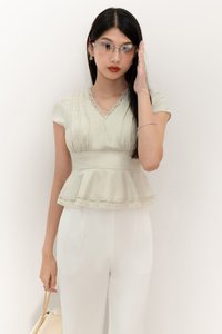 Parker Peplum Sleeved Top in Light Soft Mint