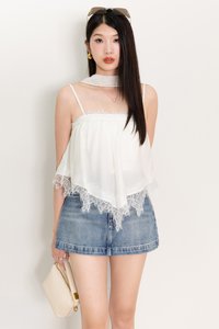 Liara Lace Trim Top With Sash in White