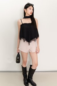 Liara Lace Trim Top With Sash in Black