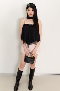 Liara Lace Trim Top With Sash in Black