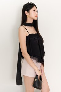 Liara Lace Trim Top With Sash in Black