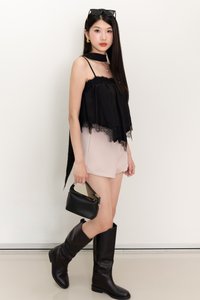 Liara Lace Trim Top With Sash in Black