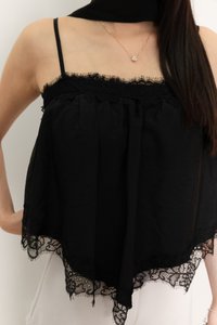 Liara Lace Trim Top With Sash in Black