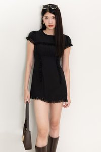 Sandre Sleeved Romper Dress in Black