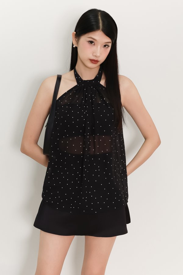Demi Dotted Halter Top Set in Black