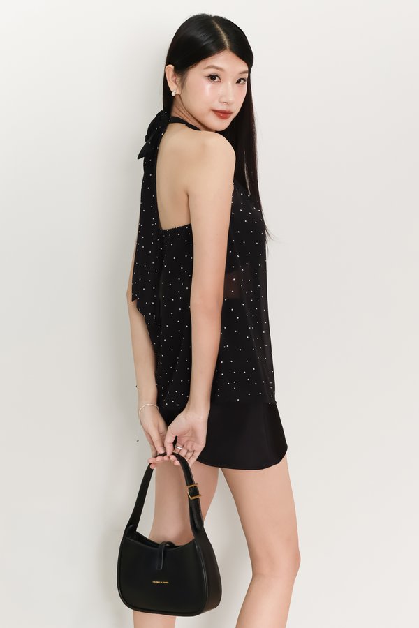 Demi Dotted Halter Top Set in Black
