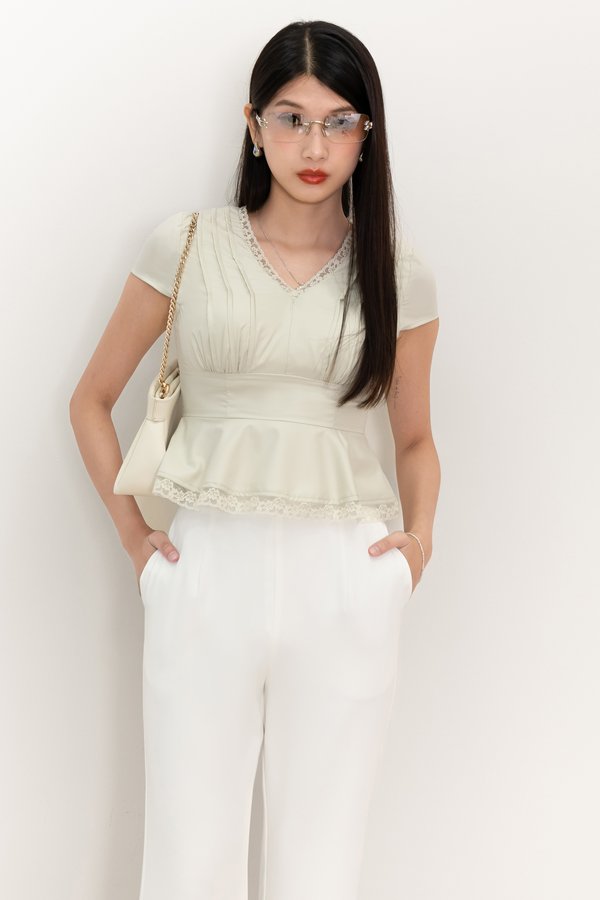 Parker Peplum Sleeved Top in Light Soft Mint