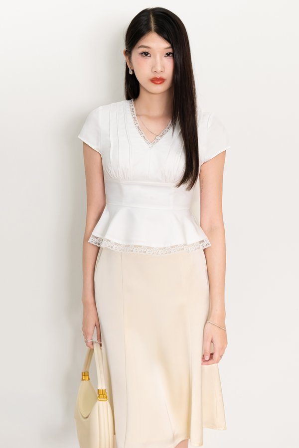 Parker Peplum Sleeved Top in White