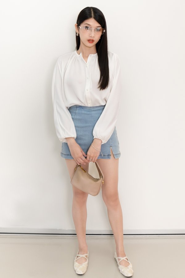 Phoebe Pearl Button Blouse in White