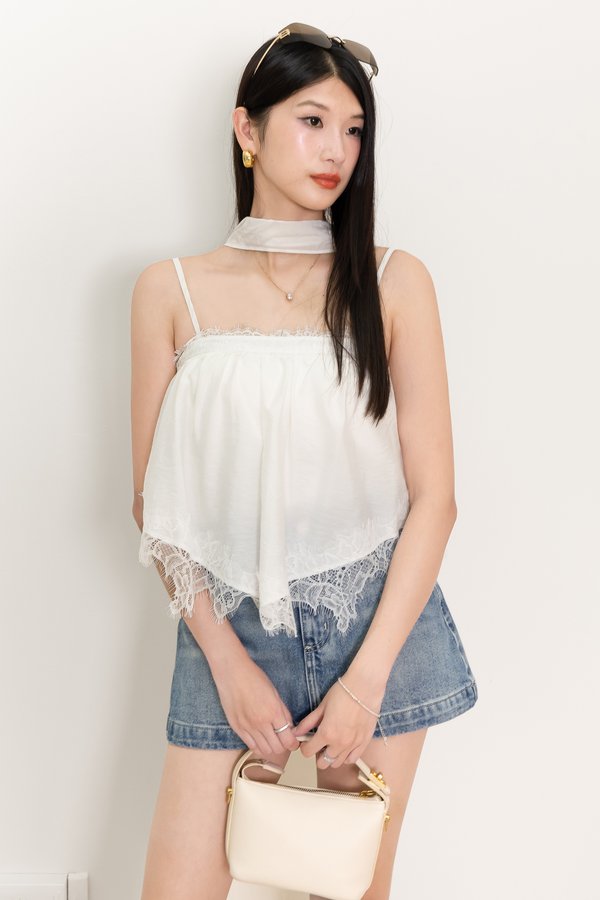 Liara Lace Trim Top With Sash in White