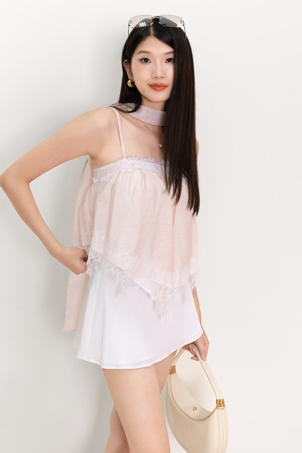 Liara Lace Trim Top With Sash in Light Pink