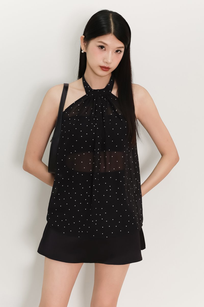 Demi Dotted Halter Top Set in Black