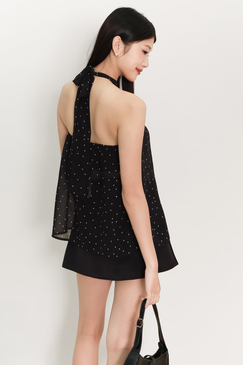 Demi Dotted Halter Top Set in Black