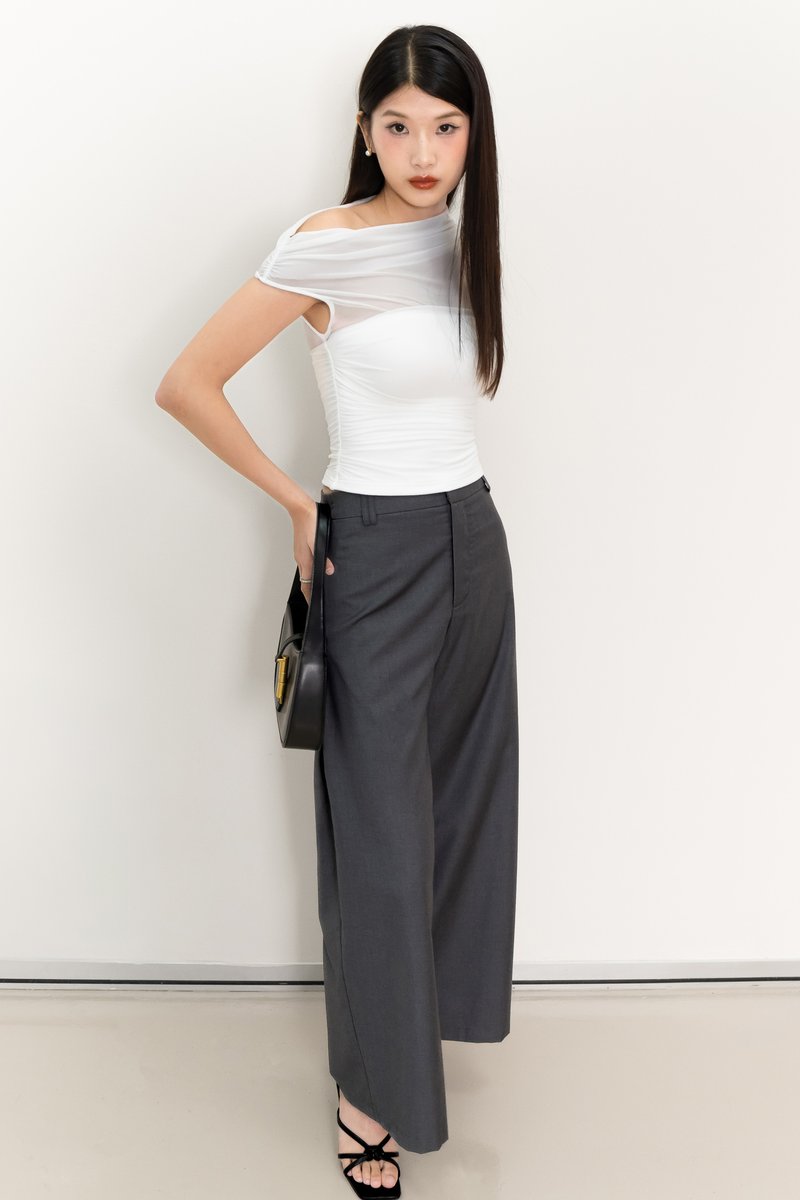 BACKORDER | Orina One Shoulder Mesh Top in White