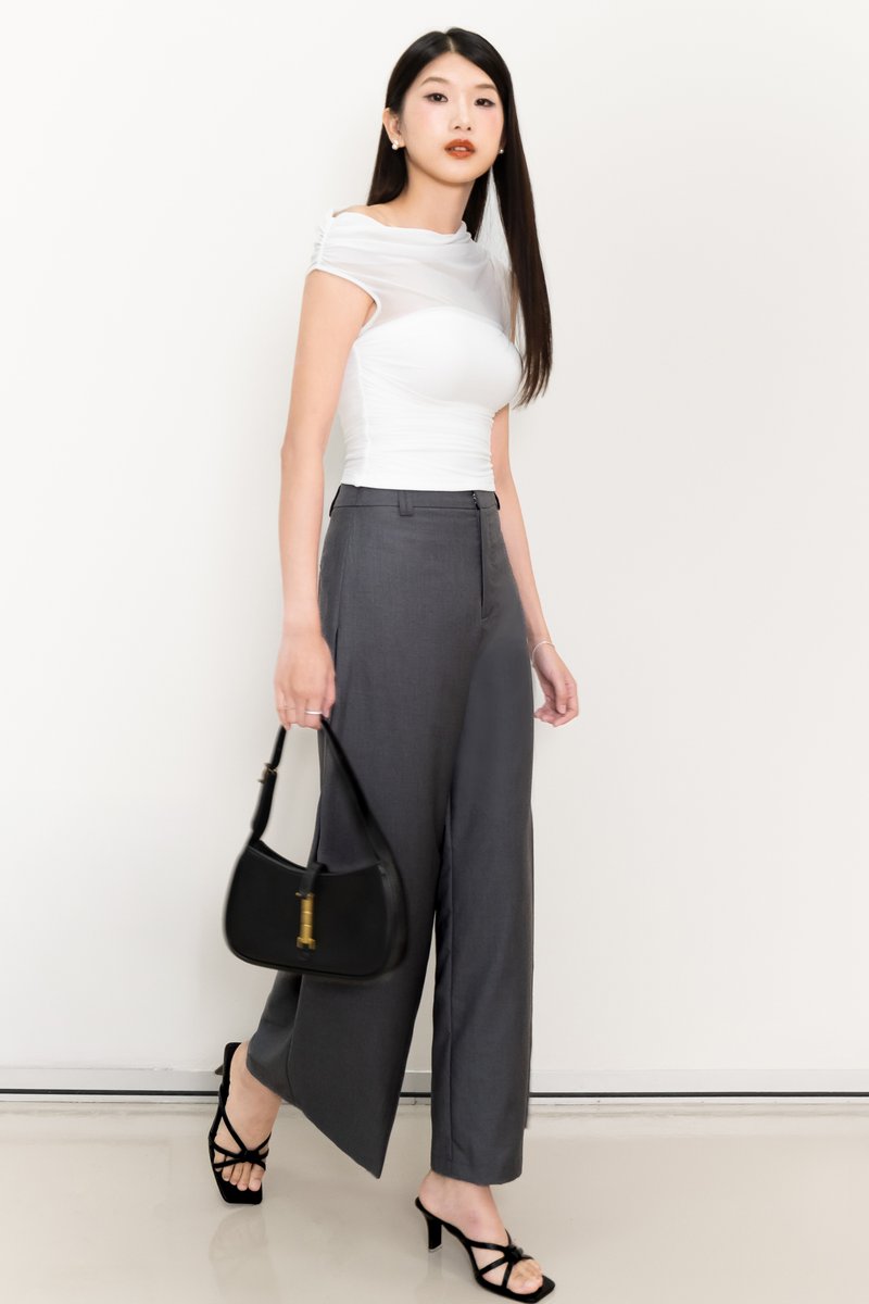BACKORDER | Orina One Shoulder Mesh Top in White