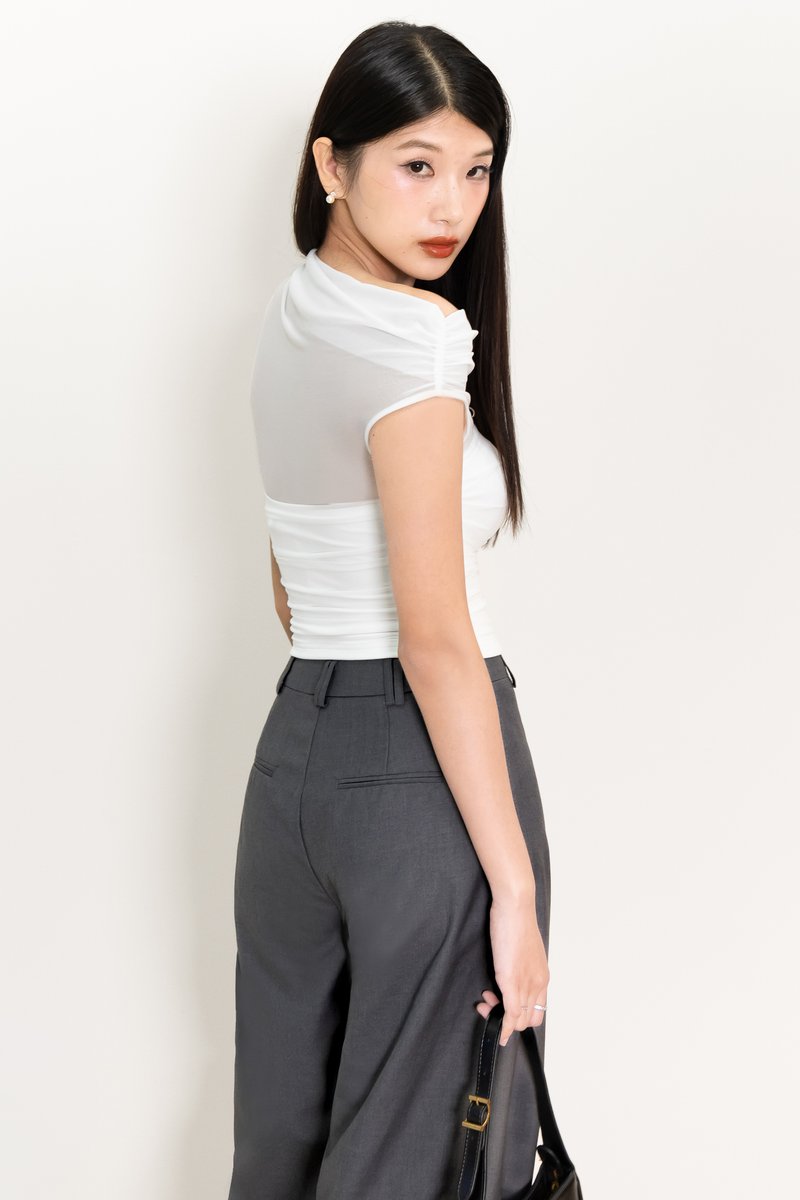 BACKORDER | Orina One Shoulder Mesh Top in White